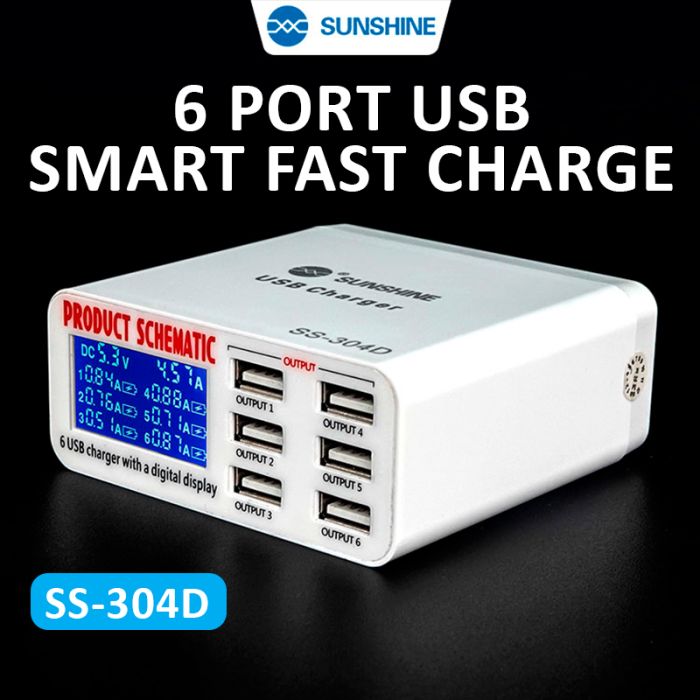 Швидкий зарядний пристрій Sunshine SS-304D 3.5A / 6xUSB / 30W