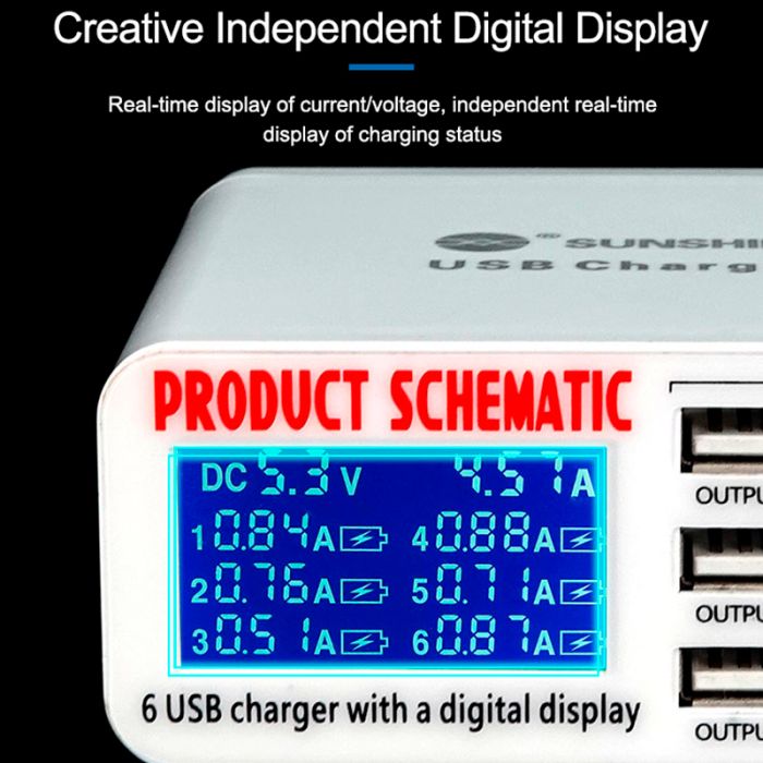 Быстрое зарядное устройство Sunshine SS-304D 3.5A / 6xUSB / 30W
