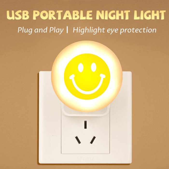 USB LED лампочка ночник смайлик в упаковке