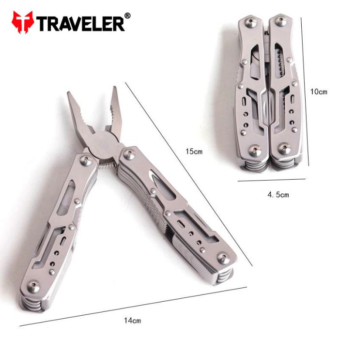 Мультитул складной Traveler MQ051G / 12 инструментов / для туризма / рыбалки / вело / с чехлом