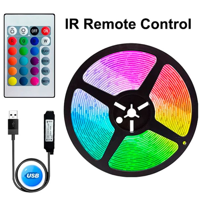 Светодиодная LED лента 5 метров USB / Bluetooth / Powerbank / 5В / RGB без приложения
