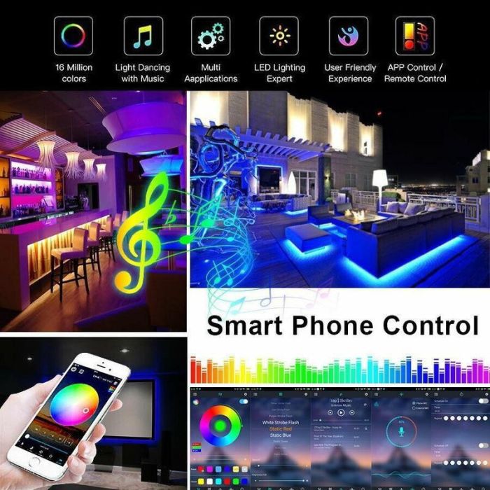 Світлодіодна LED стрічка Bluetooth, USB, 30 діодів на 1 метр, додаток, робота від Powerbank, 5В, IP20, 1 м