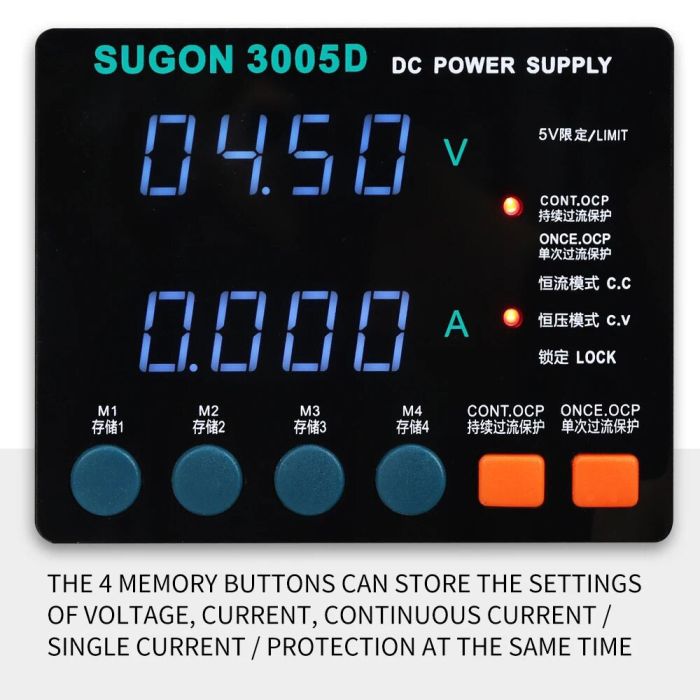 Блок питания SUGON 3005D 30V 5A, трансформаторный, цифровая индикация (V/A), USB, 4 канала памяти