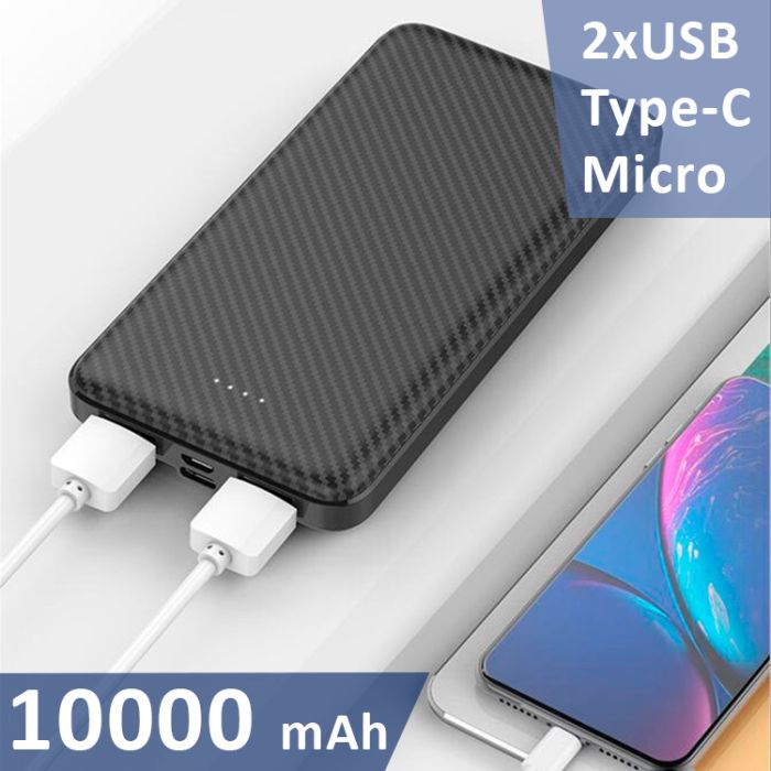 УМБ Power bank XIYT YZB0110 10000 mAh 2xUSB / Micro / Type-C Black