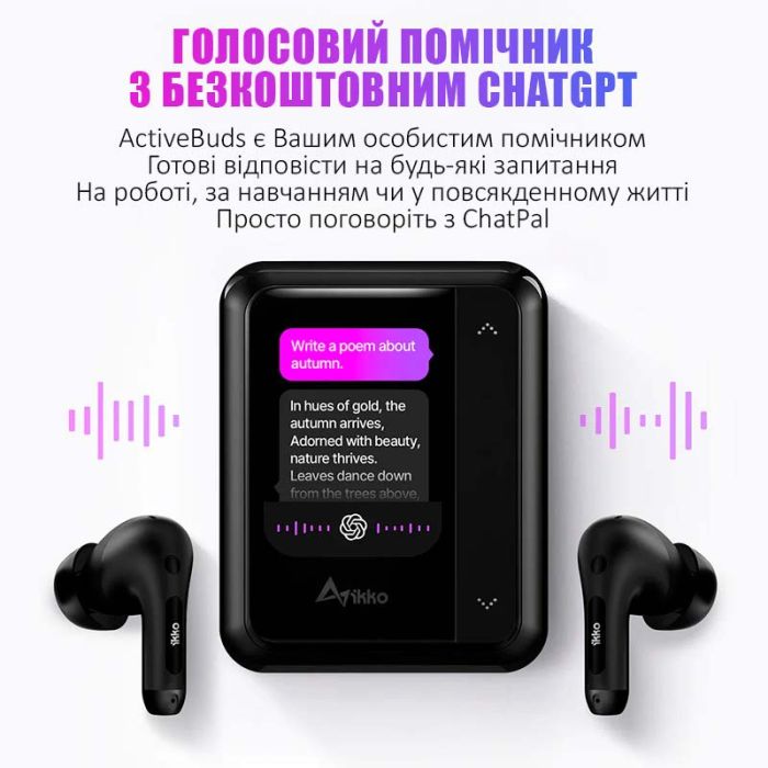 Наушники TWS переводчик IKKO ActiveBuds / AI ChatGPT голосовой ассистент / 45 языков / WI-FI / BT 5.3 Black