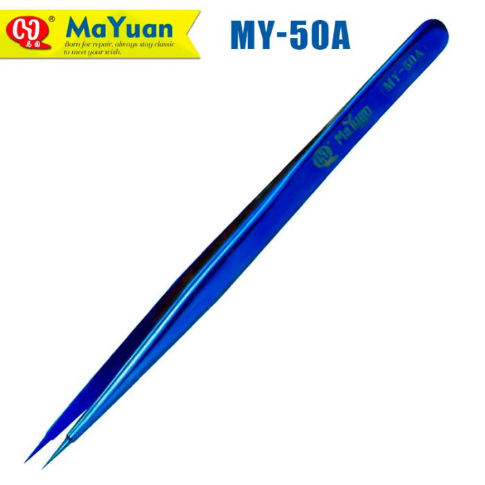 Пинцет прецизионный MaYuan MY-50A стальной, сверхточный, антистатический, прямой, Синий