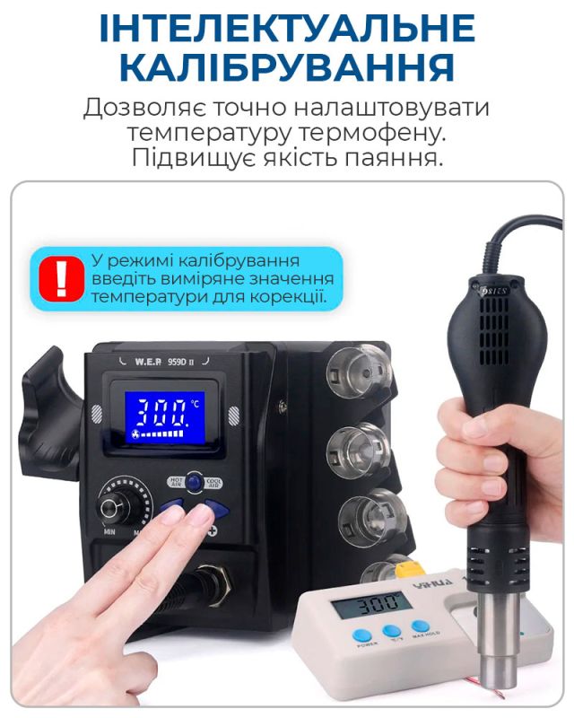 Термовоздушная паяльная станция WEP 959D II термофен / 100-480°С / 120 л/мин / 5 насадок / 700 Вт