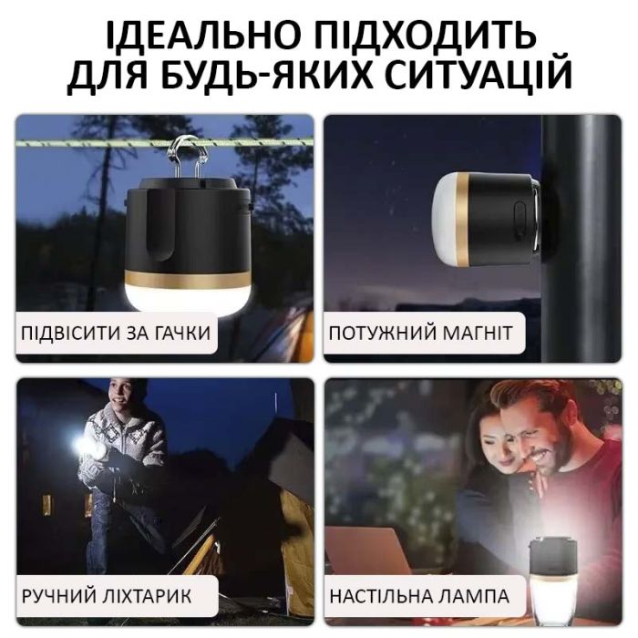 Фонарь кемпинговый Camping Light M1 + Powerbank 7200 mAh / 5 режимов / магнит / крючок / IP65 / Type-C Black
