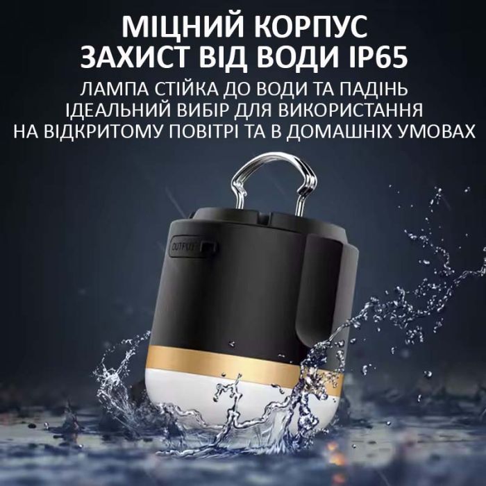 Фонарь кемпинговый Camping Light M1 + Powerbank 7200 mAh / 5 режимов / магнит / крючок / IP65 / Type-C Black