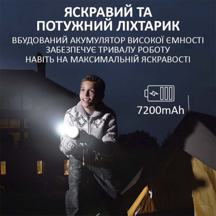 Фонарь кемпинговый Camping Light M1 + Powerbank 7200 mAh / 5 режимов / магнит / крючок / IP65 / Type-C Black