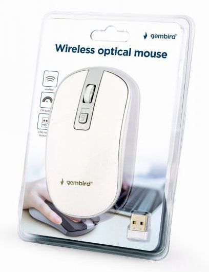 Миша Gembird MUSW-4B-06-WS бездротова, White/Grey, 1600 dpi, USB, 1xAA