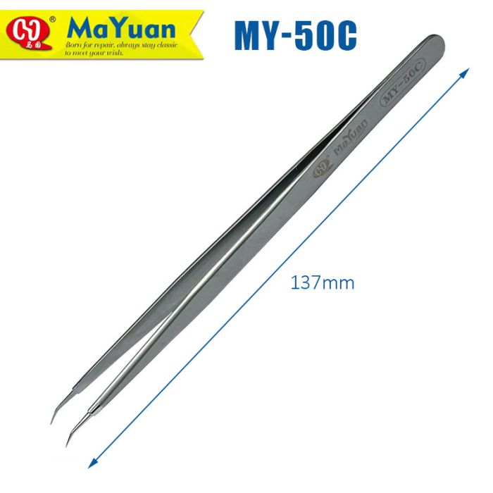 Пінцет прецизійний MaYuan MY-50C сталевий, надточний, антистатичний, вигнутий, Сірий