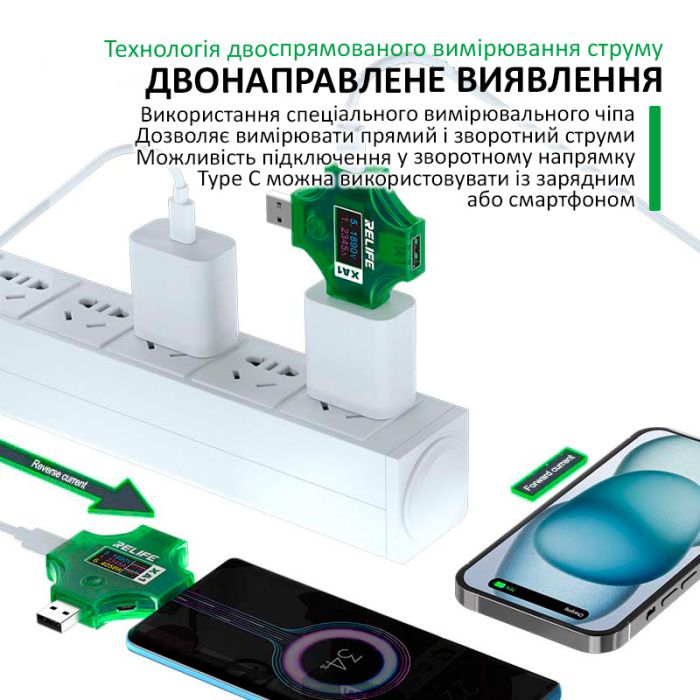 USB тестер Relife XA1 струму, напруги, ємності / USB-A / Type-C / PD / QC 3.0 / 4-25V / 5A