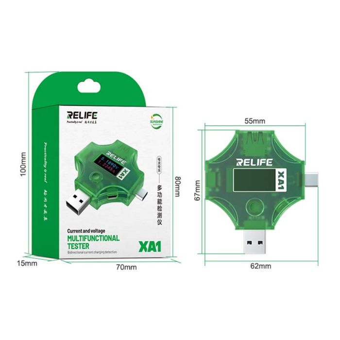 USB тестер Relife XA1 струму, напруги, ємності / USB-A / Type-C / PD / QC 3.0 / 4-25V / 5A