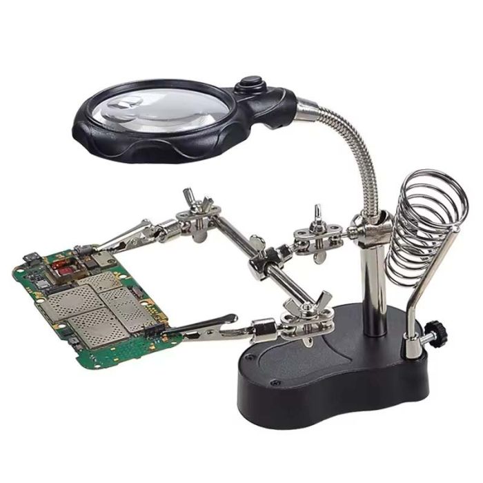 Тримач для плат TELIJIA TE-801 / LED підсвічування / лупа / підставка для паяльника / третя рука
