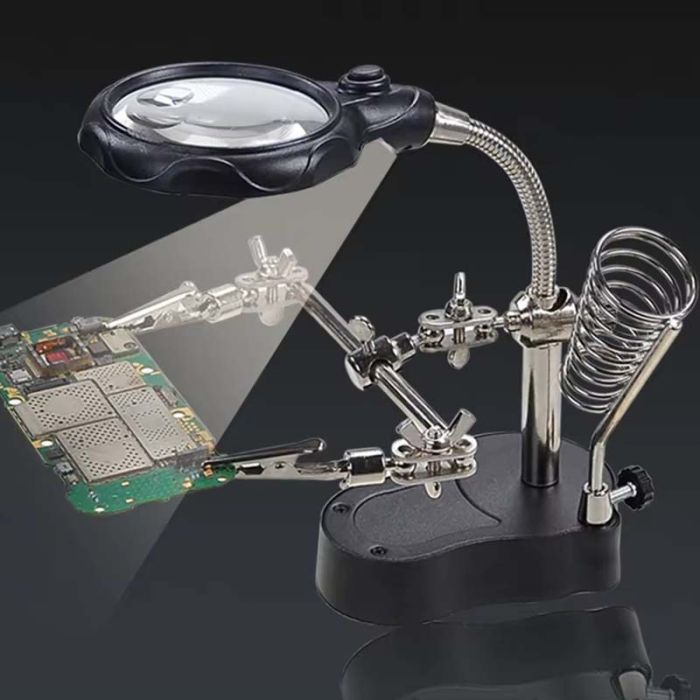 Тримач для плат TELIJIA TE-801 / LED підсвічування / лупа / підставка для паяльника / третя рука