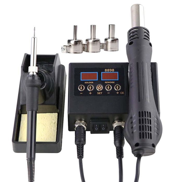 Паяльная станция 8898 комбинированная 2 в 1 паяльник + термофен / LCD / 100-500°C / 650 Вт
