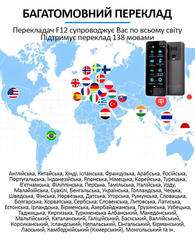 Голосовой электронный переводчик AI F12, 138 языков онлайн, 18 языков офлайн, фото перевод Grey