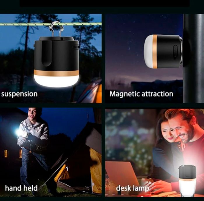 Ліхтар ручний кемпінговий Portable Light, 5 режимів, Powerbank 7200mAh, магніт, IP65 Чорний
