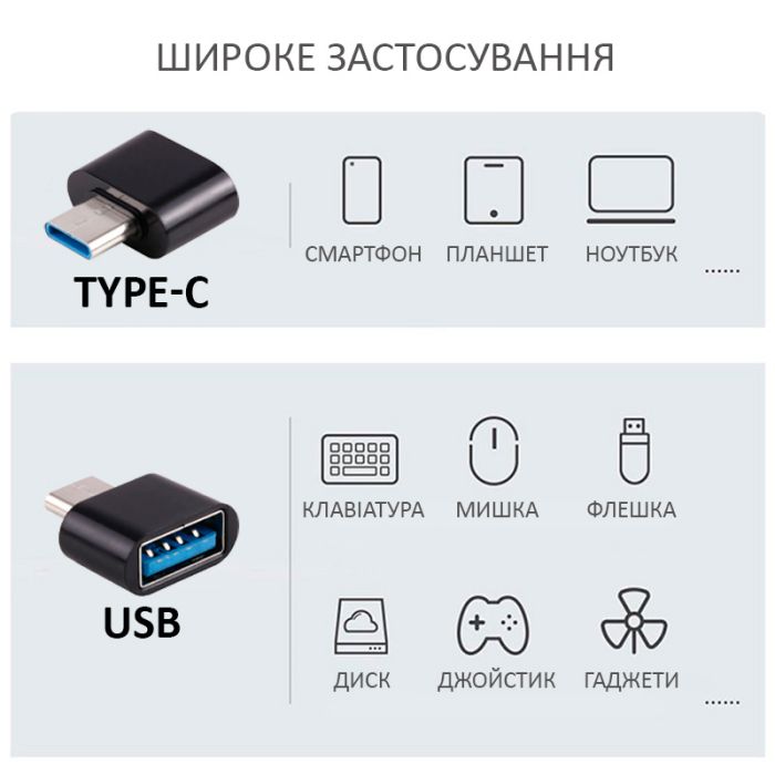 OTG переходник USB Type-C - USB 2.0 адаптер Черный