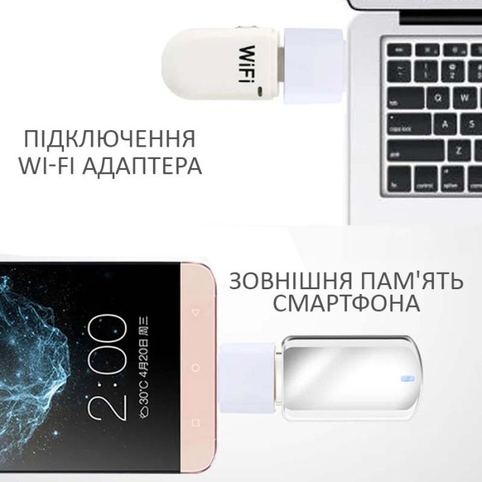 OTG переходник USB Type-C - USB 2.0 адаптер Белый