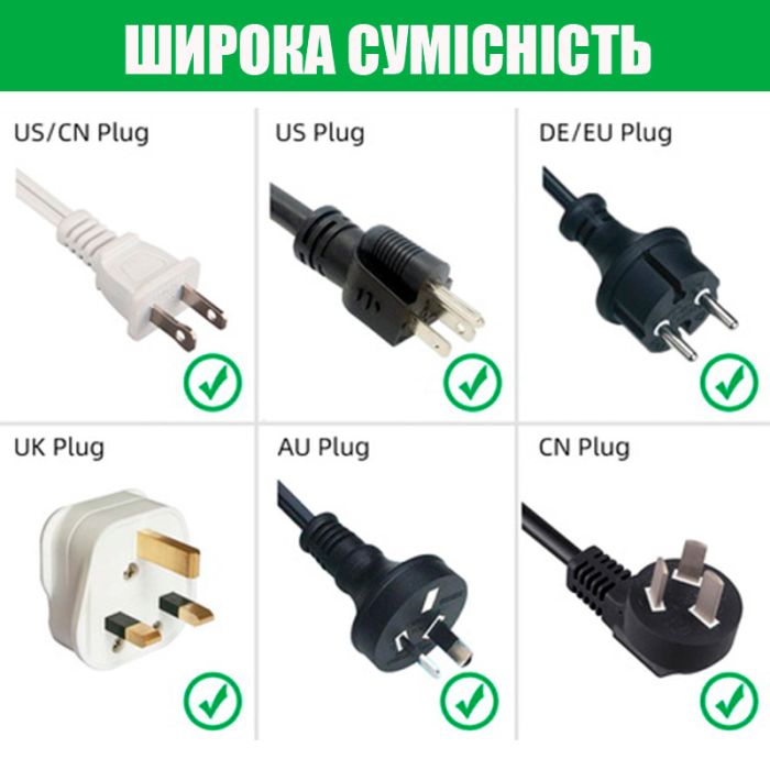 Перехідник на євророзетку всіх країн (UK, US, CN, AU, EU) із заземленням 16А Чорний
