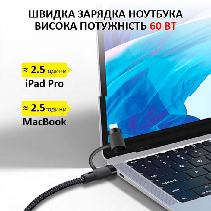 Кабель Type-C to Type-C з перехідниками USB + Lightning / 4 в 1 / QC3.0 PD / 60W / 1м Червоний