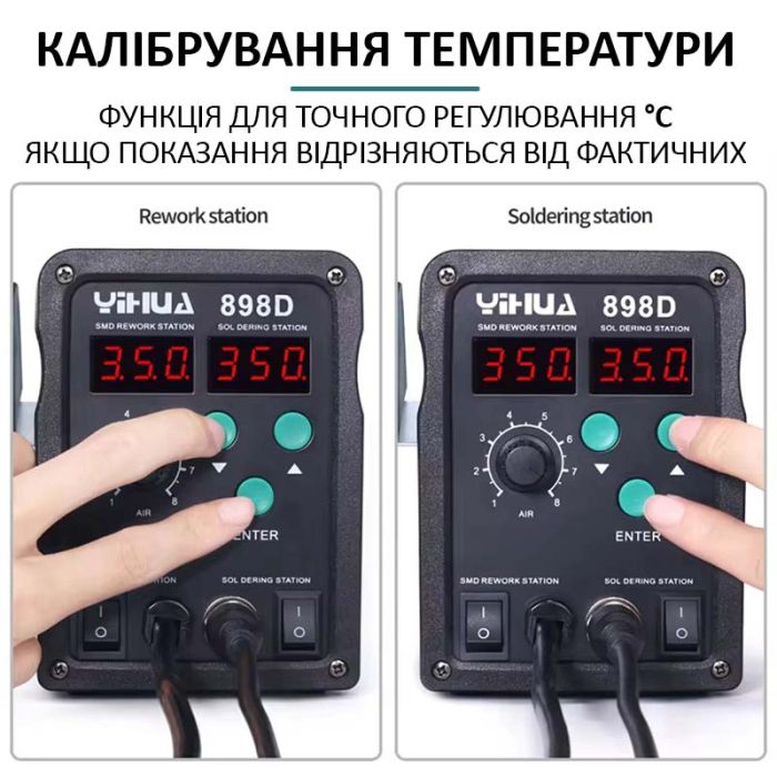 Паяльна станція YIHUA 898D 2 в 1 фен / паяльник / цифрова індикація / турбінна / 700 Вт