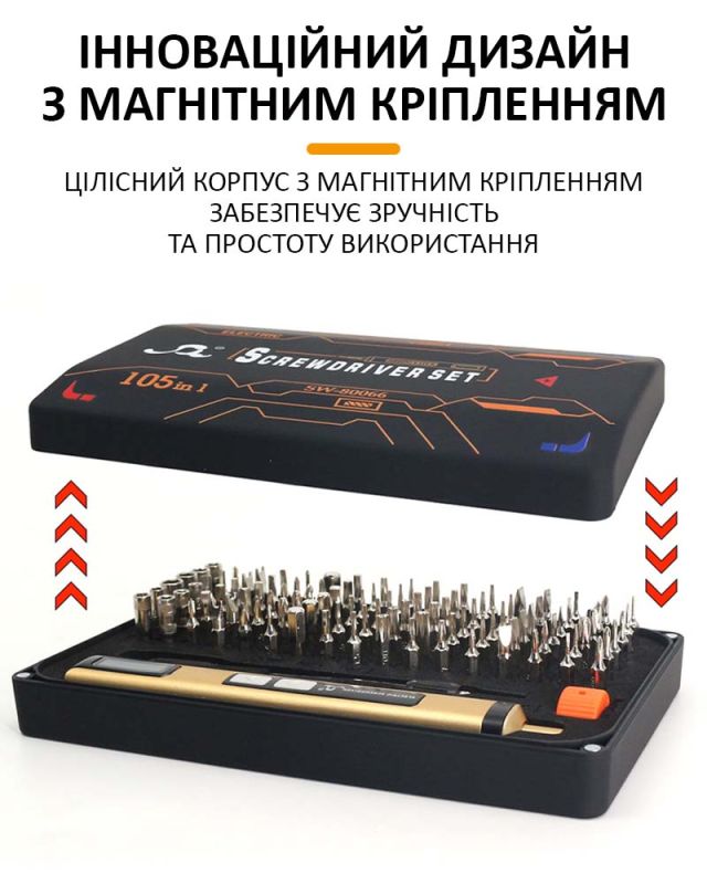 Отвертка аккумуляторная SW-80066 / набор 110 в 1 / для точных работ / Type-C / 350 mAh / в кейсе