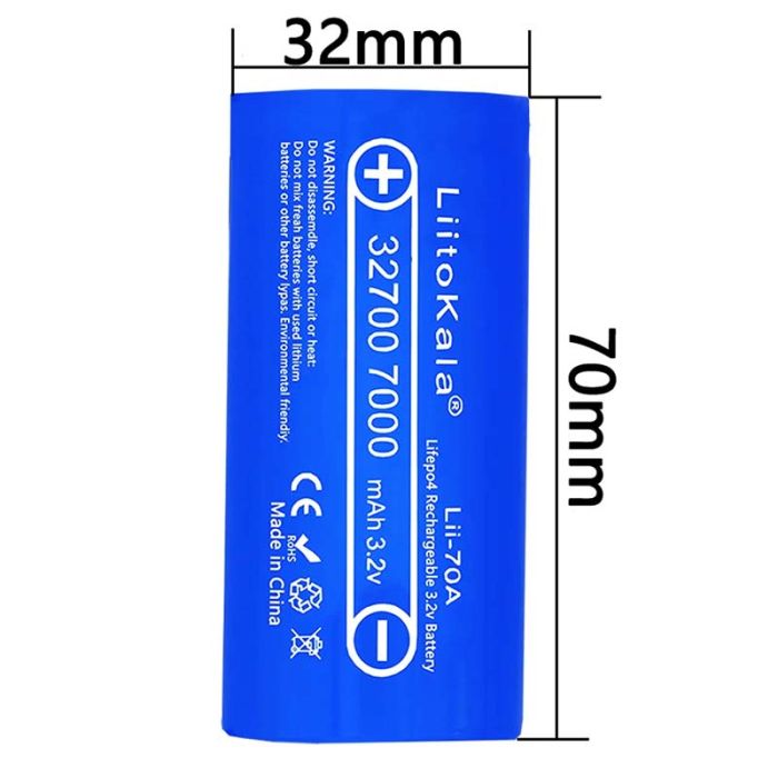 Аккумулятор LiitoKala Lii-70A 32700 / LiFePO4 / 21А / 3,2В / 7000 mАh / плоский контакт / Original