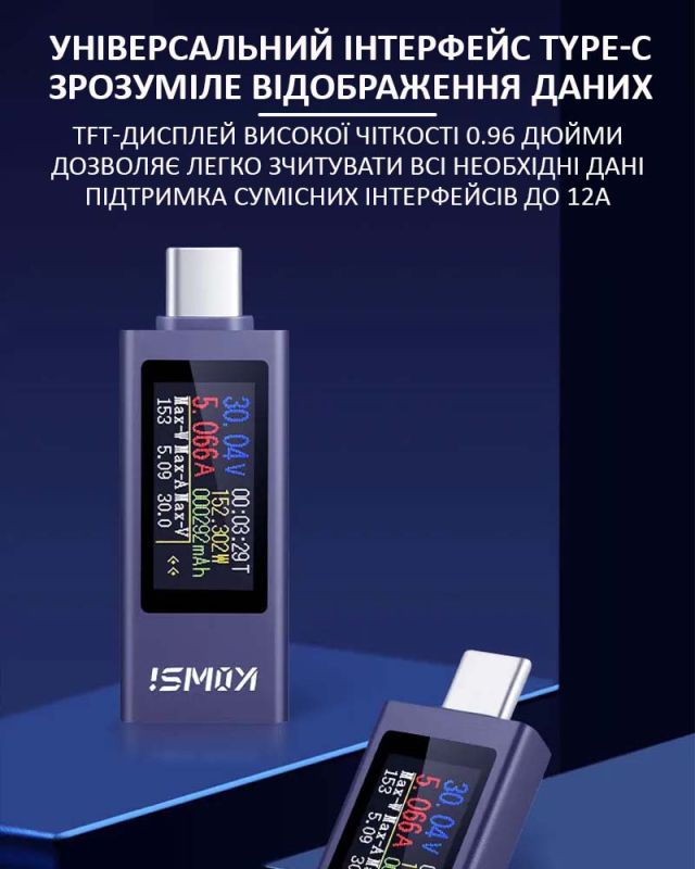 Багатофункціональний USB тестер KOWSI KWS-2302C Type-C / ударостійкий / QC3.0 / 4-30V / 12A
