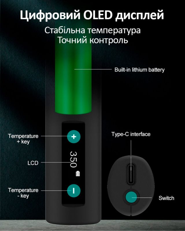 Прецизионный портативный паяльник Quick TS1 / 100-420°C / OLED / 2600 mAh / Type-C / 10W
