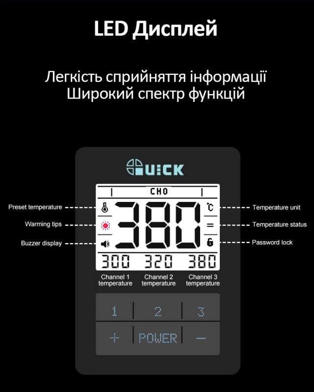 Демонтажная паяльная станция Quick TV2 / вакуумный оловоотсос / LCD дисплей / 300-500°C / 200 Вт