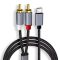 Кабель переходник 2 RCA на Type-C аудио (тюльпан) оплетка 1м Черный