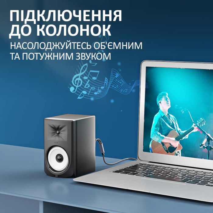 Кабель переходник 2 RCA на Type-C аудио (тюльпан) оплетка 1м Черный