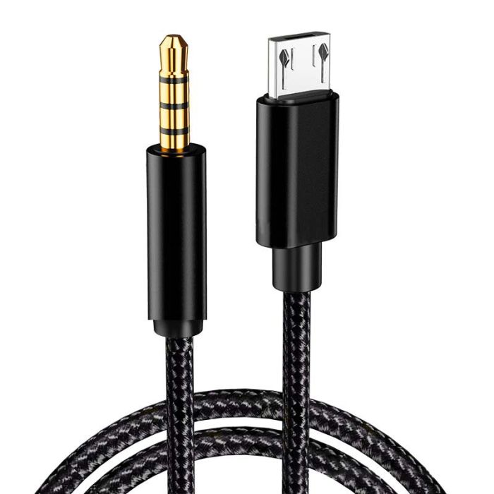 Кабель AUX Micro-USB на 3.5мм (папа-папа) аудио переходник в оплетке 1.5м Черный