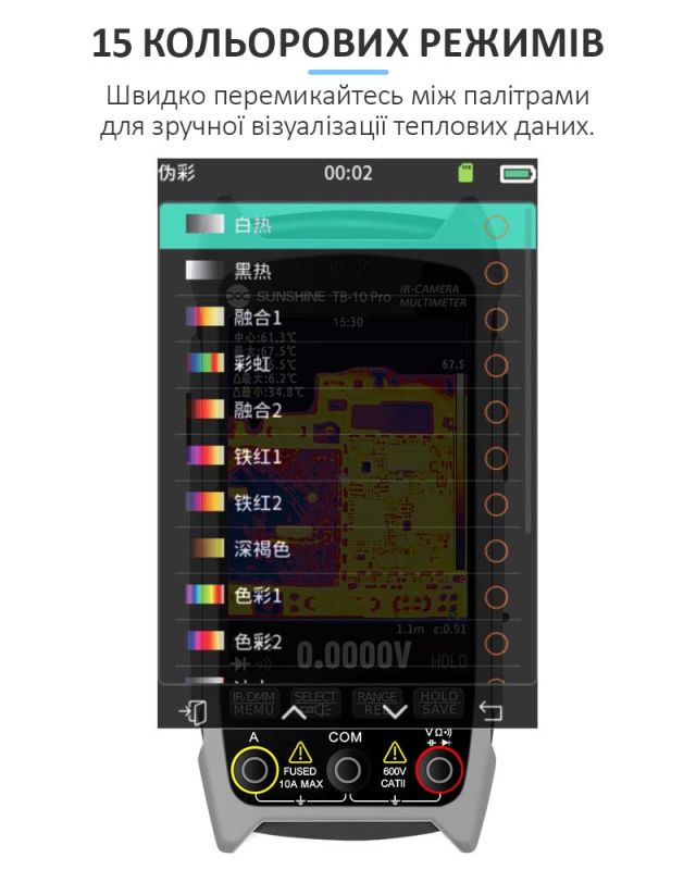 Мультиметр тепловизор Sunshine TB-10 Pro / АВТО режим / True RMS / NCV / АКБ 18650 / 10А