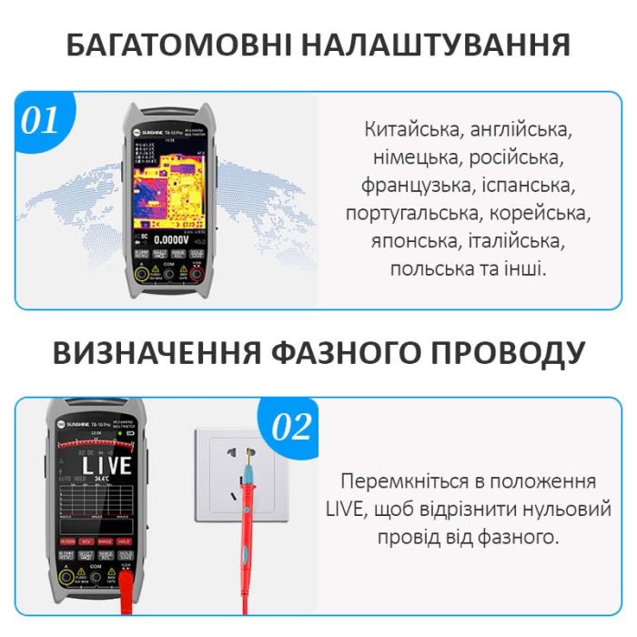 Мультиметр тепловизор Sunshine TB-10 Pro / АВТО режим / True RMS / NCV / АКБ 18650 / 10А