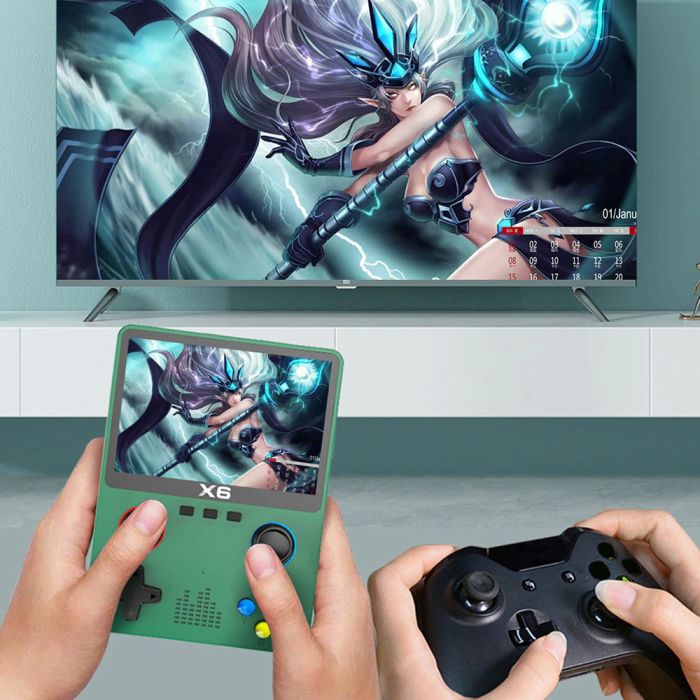 Портативная игровая приставка X6 10000 игр / 3.5'' IPS, 640x480 / AV выход / консоль, ретро / 2000 mAh Green