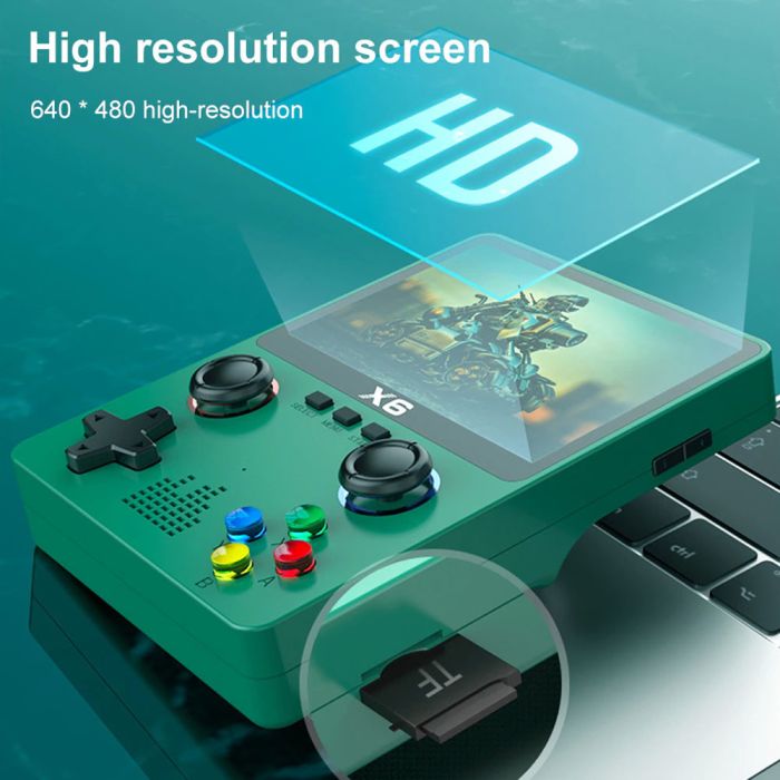 Портативная игровая приставка X6 10000 игр / 3.5'' IPS, 640x480 / AV выход / консоль, ретро / 2000 mAh Green