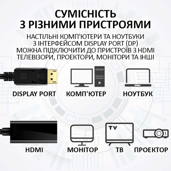 Переходник адаптер XP-352 Display Port (папа) на HDMI (мама) 1080P HD Черный