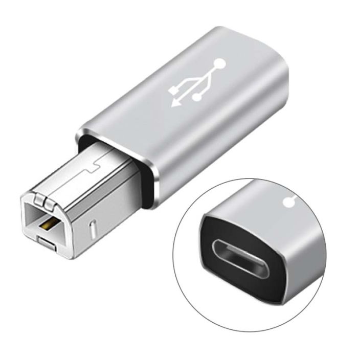 Перехідник адаптер USB Type-C на USB-B 2.0 для принтера, сканера, синтезатора / сірий