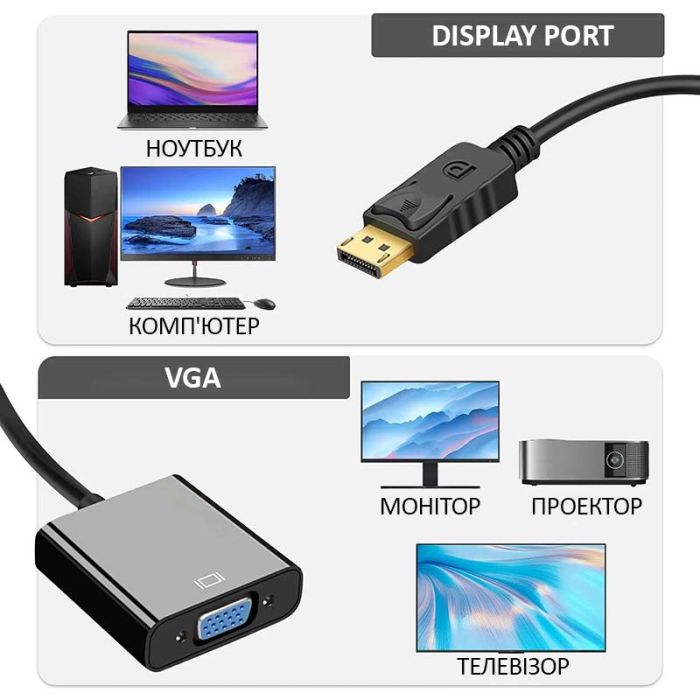 Переходник адаптер XP-353 Display Port (папа) на VGA (мама)