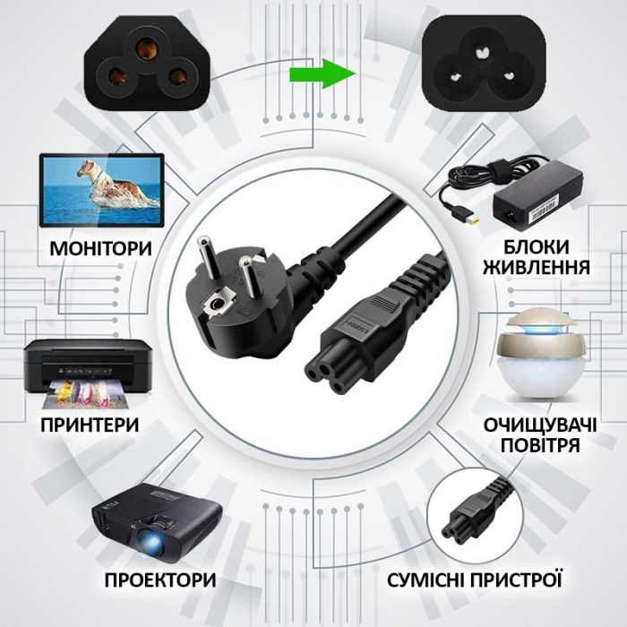 Кабель живлення Schuko PC-186 CEE 7/7 - IEC C5 для ноутбука / 0.75мм / 1.5м