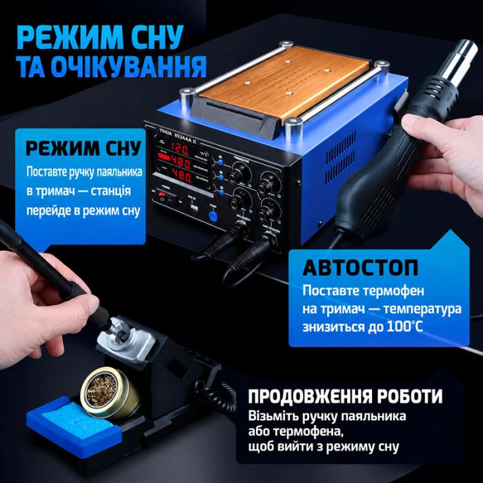 Паяльная станция 3 в 1 WEP 853AAA-II / паяльник C245 + термофен + сепаратор / USB / 1250 Вт