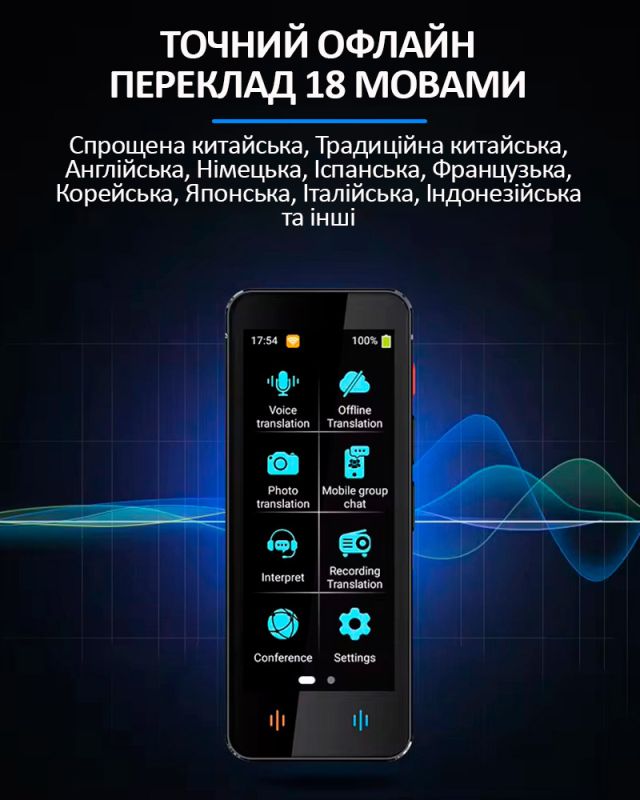 Голосовой электронный переводчик AI F12, 138 языков онлайн, 18 языков офлайн, фото перевод Blue