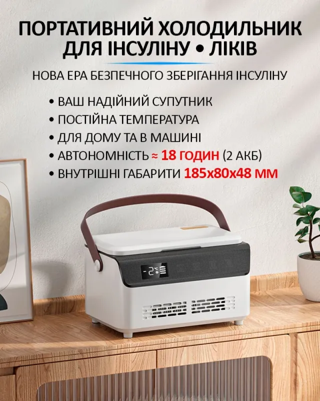 Медичний портативний міні холодильник Coolbox для ліків, інсуліну / сумка / USB / 220V / 2xАКБ 10400mAh