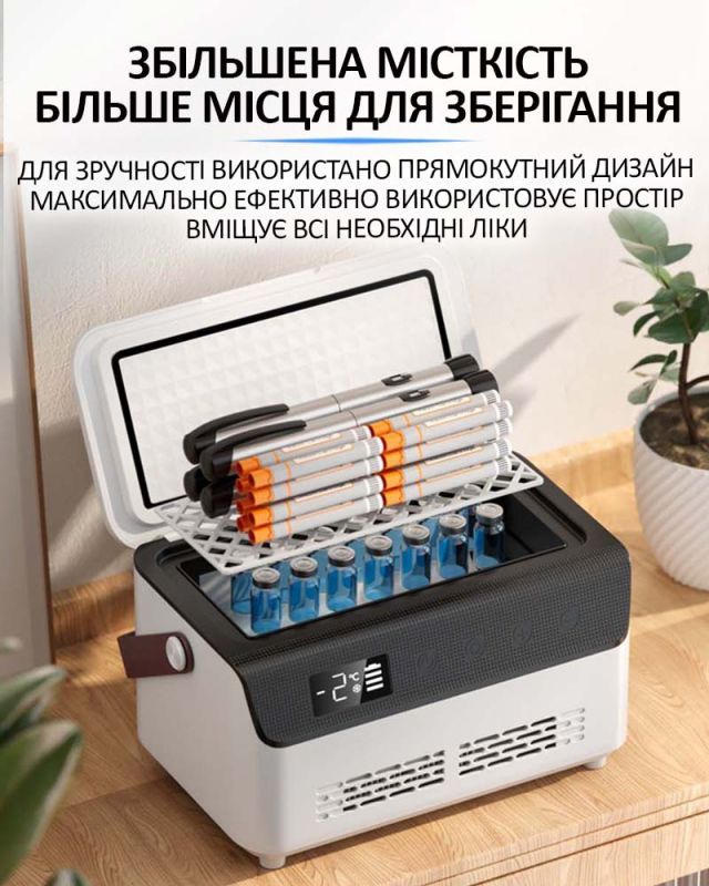 Медичний портативний міні холодильник Coolbox для ліків, інсуліну / сумка / USB / 220V / 2xАКБ 10400mAh