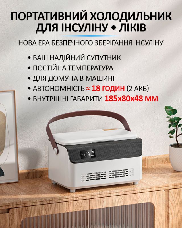 Медичний портативний міні холодильник Coolbox для ліків, інсуліну / сумка / USB / 220V / 2xАКБ 10400mAh