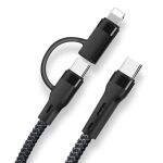 Кабель Type-C to Type-C с переходником Lightning / 2 в 1 / QC3.0 PD / 60W / 1м  Черный